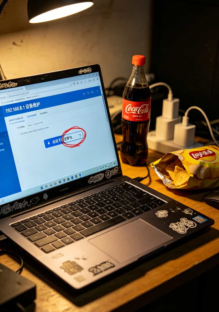 纯流量了卡申请前不看你血亏:华为随身WiFi插卡避坑指南(附真实踩坑案例) 华为E5576管理后台“设备维护”页面,红圈标出自动更新开关位置