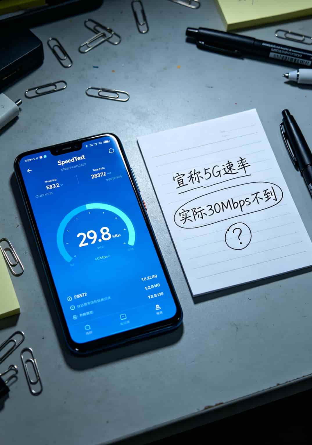 华为随身WiFi办卡三年踩坑实录:这样“办理定向流量卡”网速翻倍还省钱 华为EE8372测速截图显示30Mbps,旁边标注“宣称5G速率”