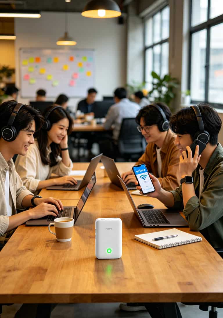多人同时连接随身WiFi办公场景