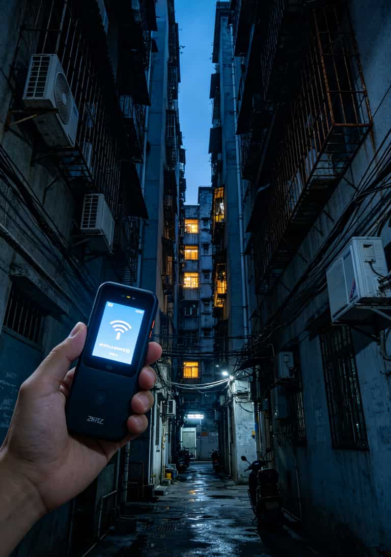 19元流量卡无限?我白扔了三百多块才搞明白真相 中兴MF93D随身WiFi在城中村握手楼环境中的信号强度显示