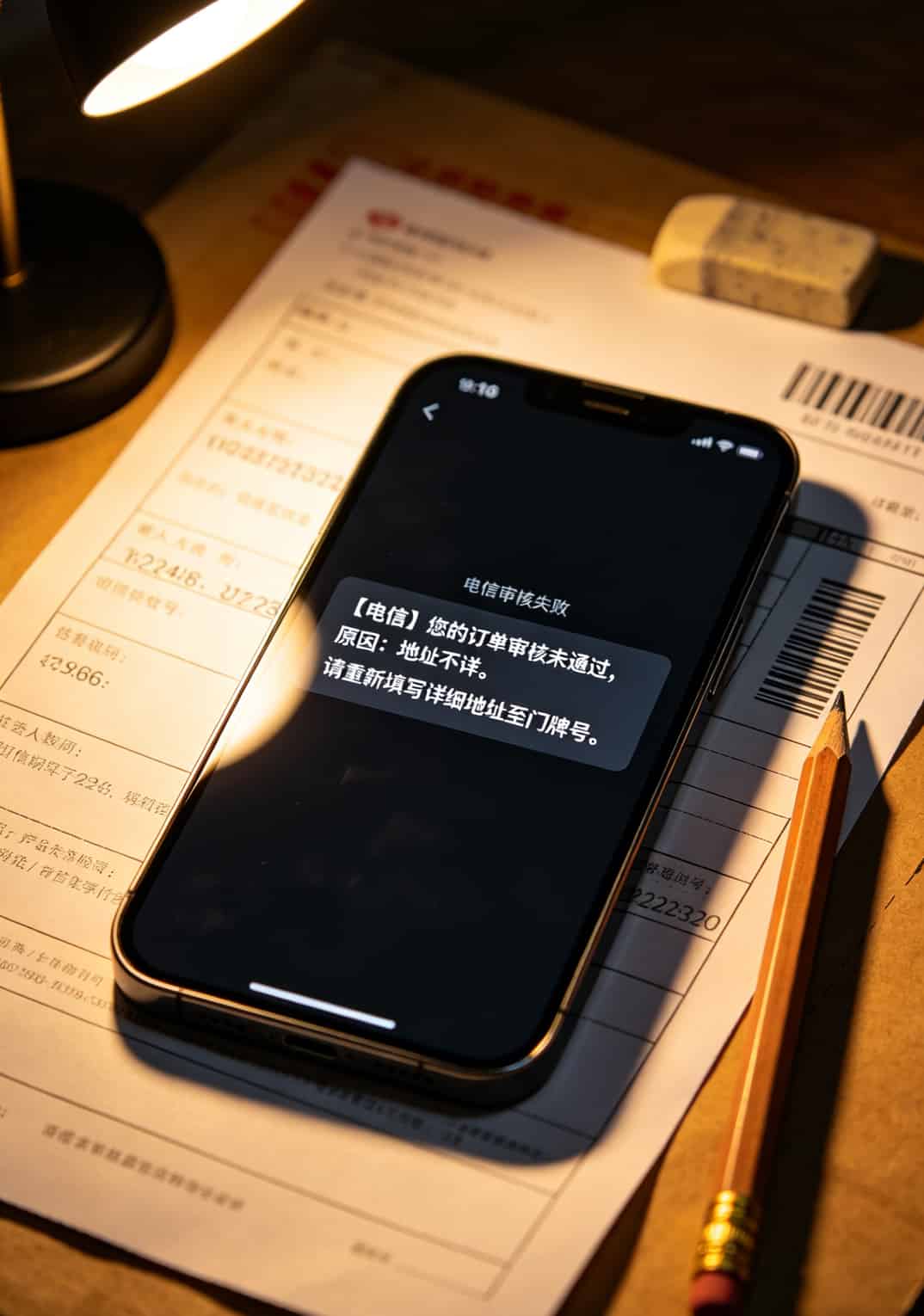 一张流量卡省出两双球鞋?电信29元超级流量卡免费办理实测+避坑 手机短信截图,显示“地址不详被拒单”
