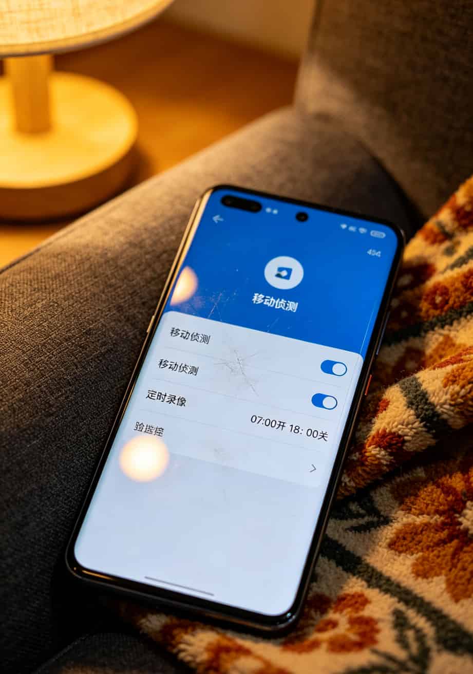 4g监控包年流量卡到底值不值?装了六年监控说点大实话 监控App里设置移动侦测和定时开关的截图