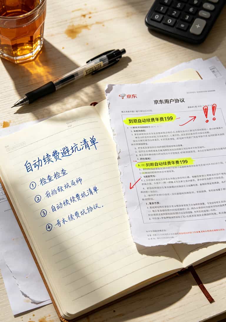 办了张电信500g流量卡上网,结果京东校园卡这破充值系统差点让我多花两百块 京东校园卡自动续费隐藏协议截图,用小字标注的续费条款