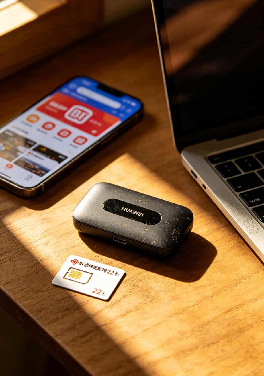 办了b站卡免流流量配上华为随身WiFi,我亏了200块才整明白这些门道 华为随身WiFi和B站卡放在桌上,旁边是手机和电脑