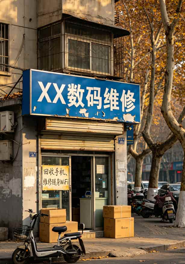 办流量卡哪里正规?我修了六年随身WiFi,说实话这三个渠道才靠谱 郑州科技市场附近的维修店铺招牌和街景