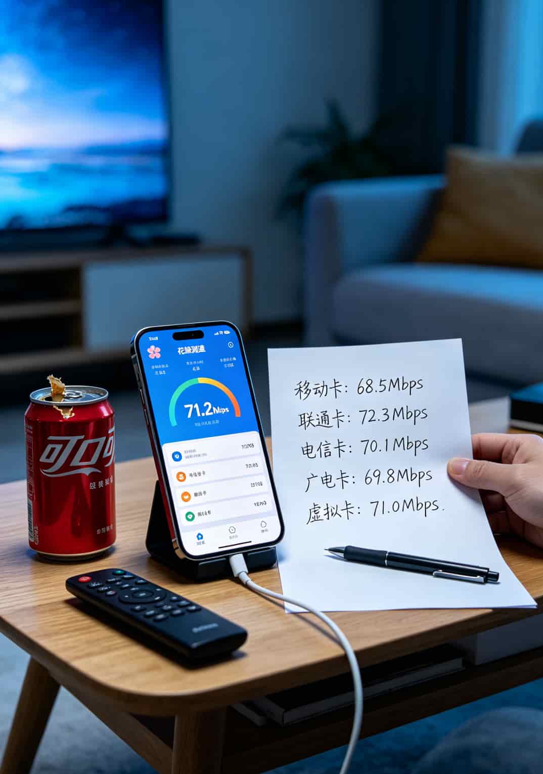 华为随身WiFi别乱配卡!我踩了6次坑才搞定的办流量卡推荐 五种流量卡网速测试对比条形图