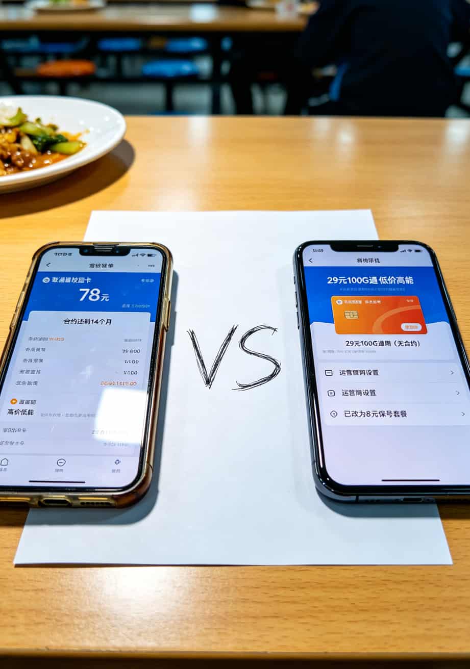 办流量卡有什么坏处?我亏了600块才整明白,你别再踩了 两种办卡方案对比图,校园卡vs老号卡+流量卡