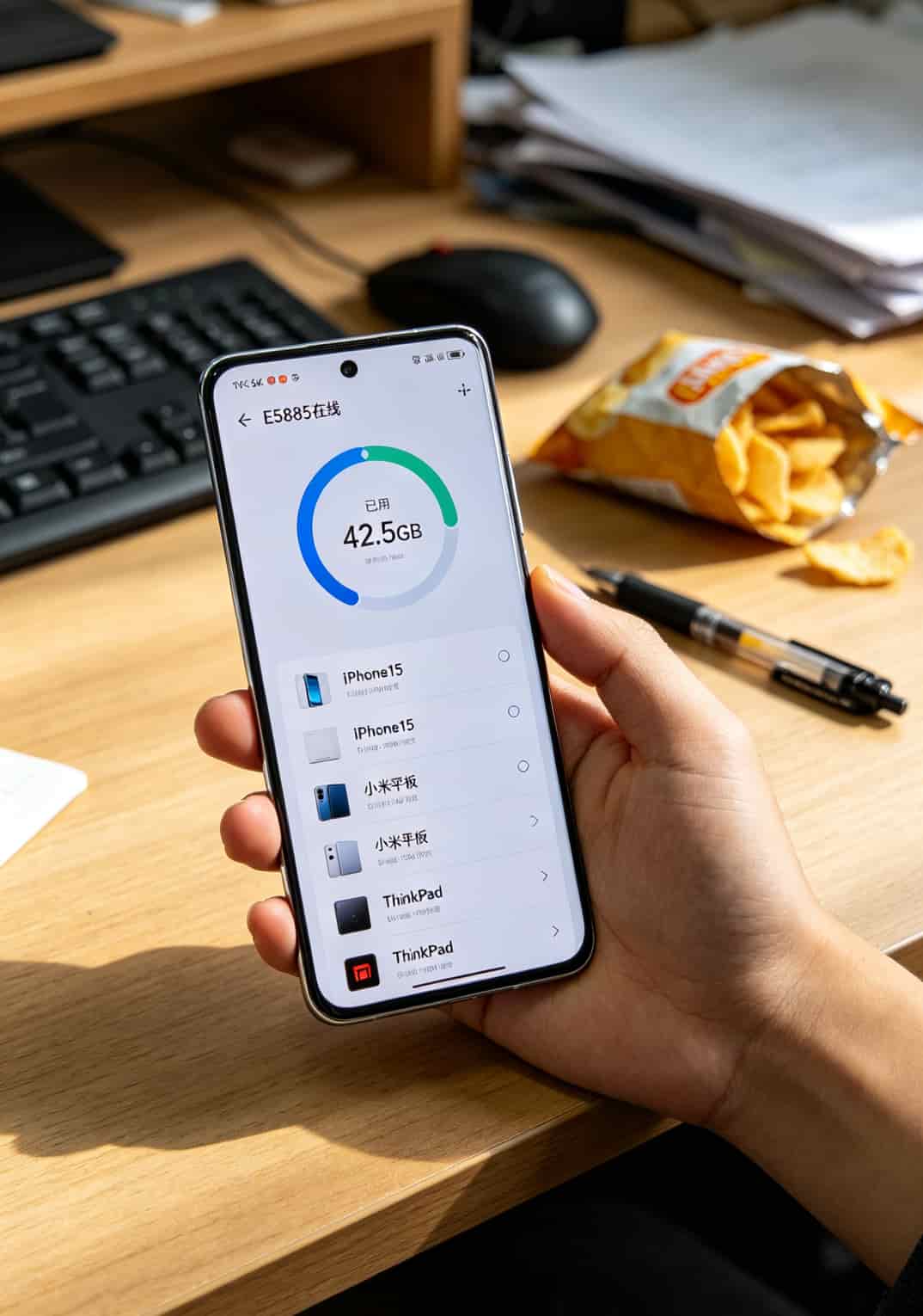 办张电信流量卡到底要多少钱?我实测了华为随身WiFi配卡的所有坑,答案在这 华为E5885随身WiFi与两张电信流量卡并排摆放,设备屏幕亮着显示4G信号满格