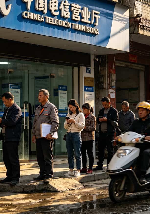 跑了半个广西,我终于搞懂了:办理电信流量卡要多少钱才不会被坑? 贺州八步区电信营业厅门口排队办卡的人群