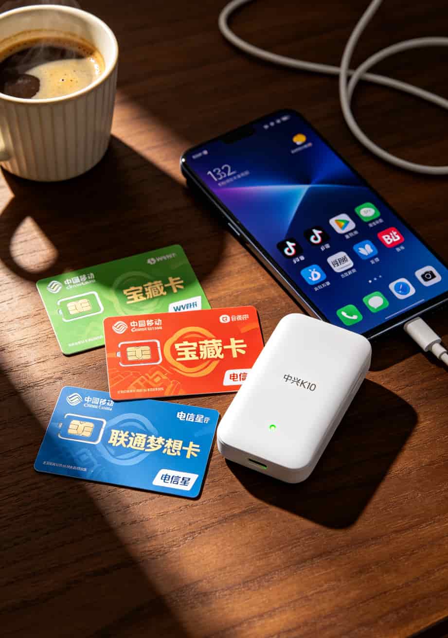 宝藏卡免流量app有哪些?我花了800块踩坑,总结出这张“免流不翻车”清单 随身WiFi设备搭配各种流量卡和手机放在桌面上