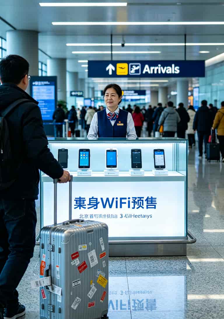 北京首都机场T3航站楼的随身WiFi租赁柜台