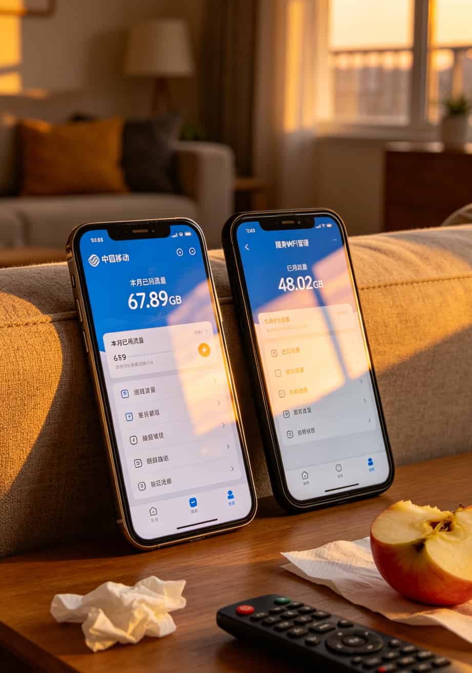 中国移动APP流量统计与实际使用对比截图