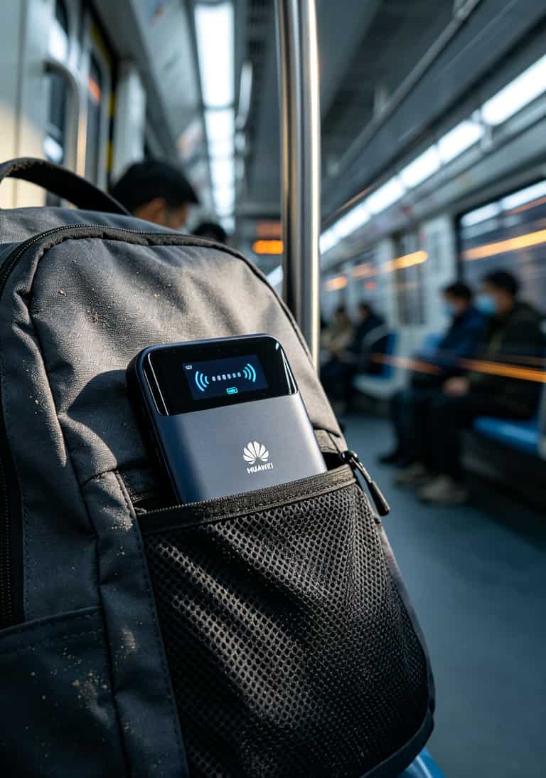 华为随身WiFi配啥流量卡最划算?我买了十几张卡踩坑三年,终于整明白了 华为随身WiFi放在背包侧袋的使用场景,信号更强续航更长