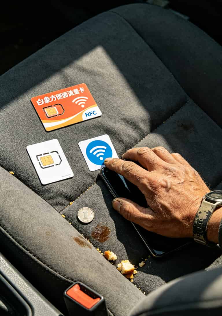 华为随身WiFi电源灯一直闪?我跑网约车试了5张卡,就白象方便面流量卡治好了 白象方便面流量卡包装与NFC贴纸实拍