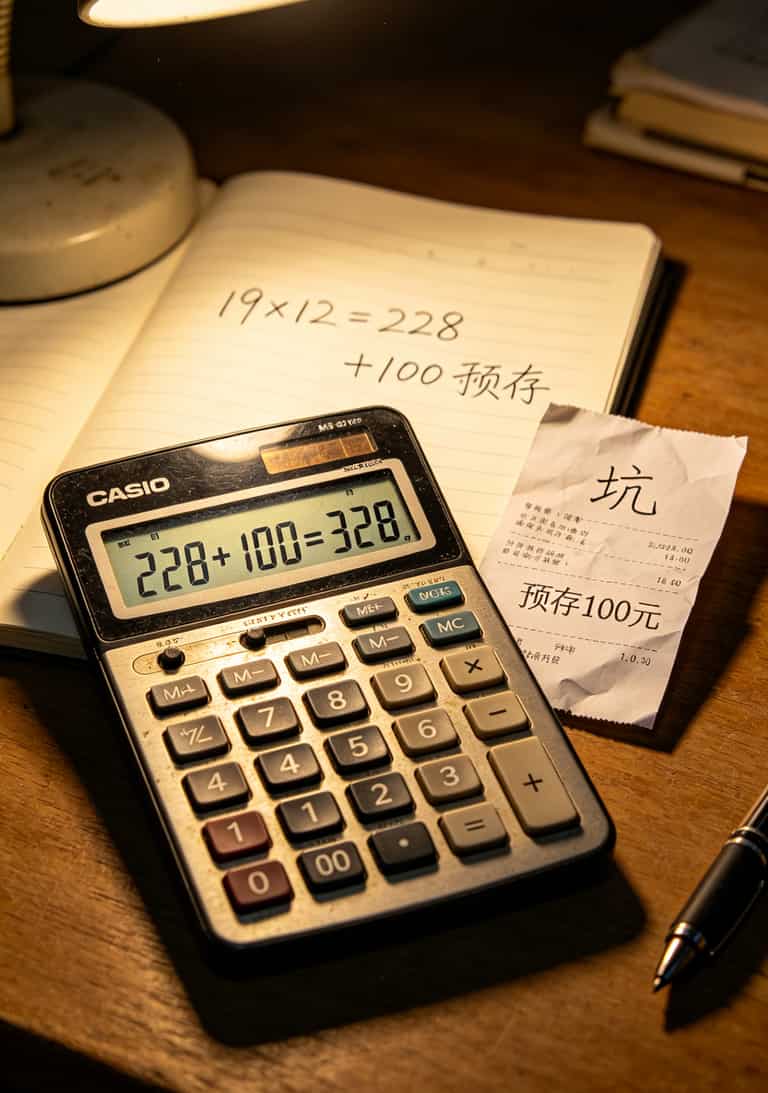 19元180G的办卡流量卡,我替你们踩了6次坑(8个真人真事+9步防坑) 一个计算器特写,屏幕上显示228+100=328