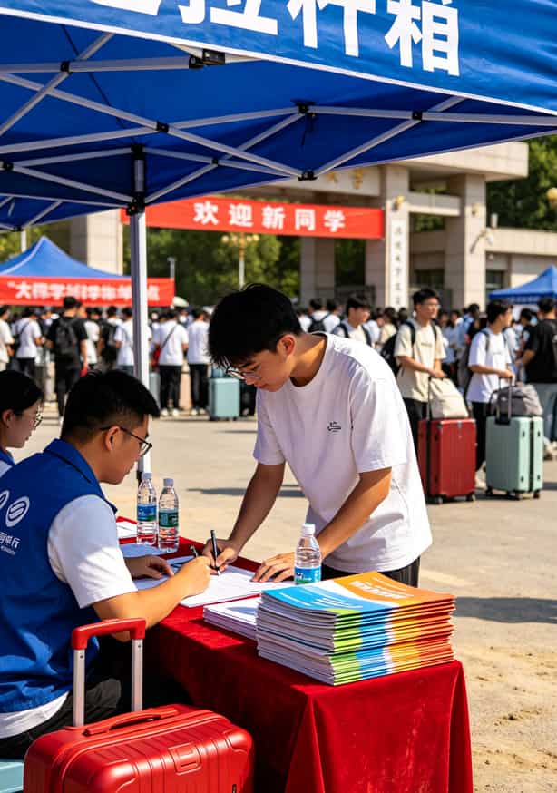 流量卡这三年我踩过的坑,最后只认准这一个入口 大学校园里运营商的办卡摊位,遮阳棚上写着“送拉杆箱”
