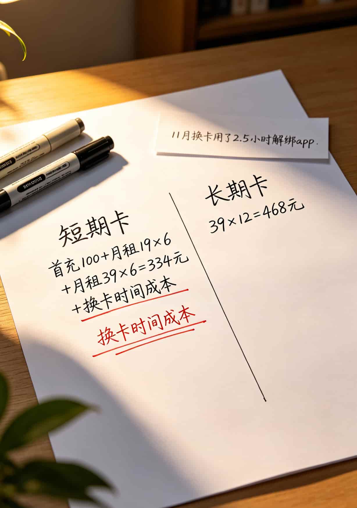 流量卡水太深,我办了十几张才找到能自己选号的(附真实避坑清单) 长期vs短期套餐对比示意图,标注隐性成本
