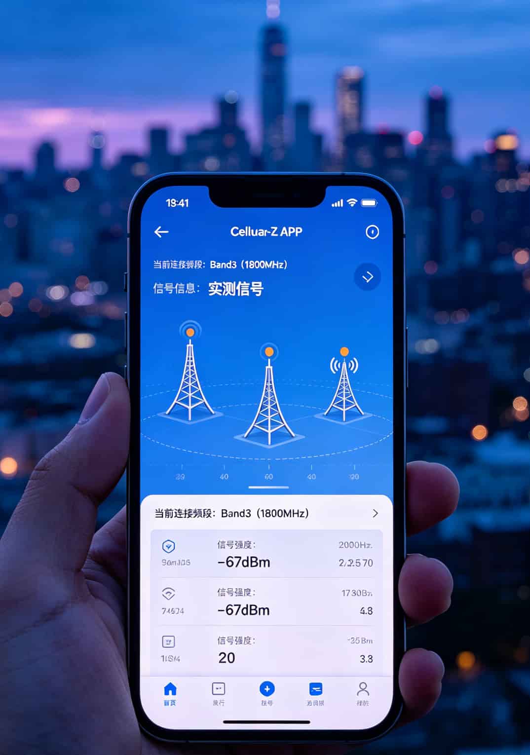 华为随身WiFi配上“1块钱1g流量卡”,网速到底行不行?我折腾三年告诉你真相 Cellular-Z APP界面截图,显示基站频段和信号强度