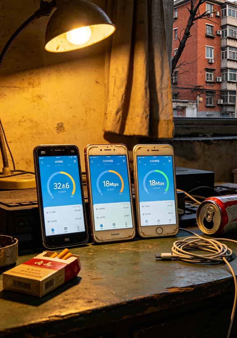包年卡纯流量上网卡不限量不限速,我用了七个月后悔没早办!19元192G京东自营真实账单 三张流量卡测速对比实拍,显示京东卡下载32Mbps、移动卡6Mbps、联通卡18Mbps