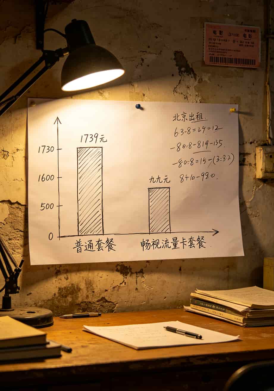 随身WiFi踩坑三年才搞懂:畅视流量卡这么买,每月省下一半钱 普通套餐与畅视流量卡三年总成本对比柱状图