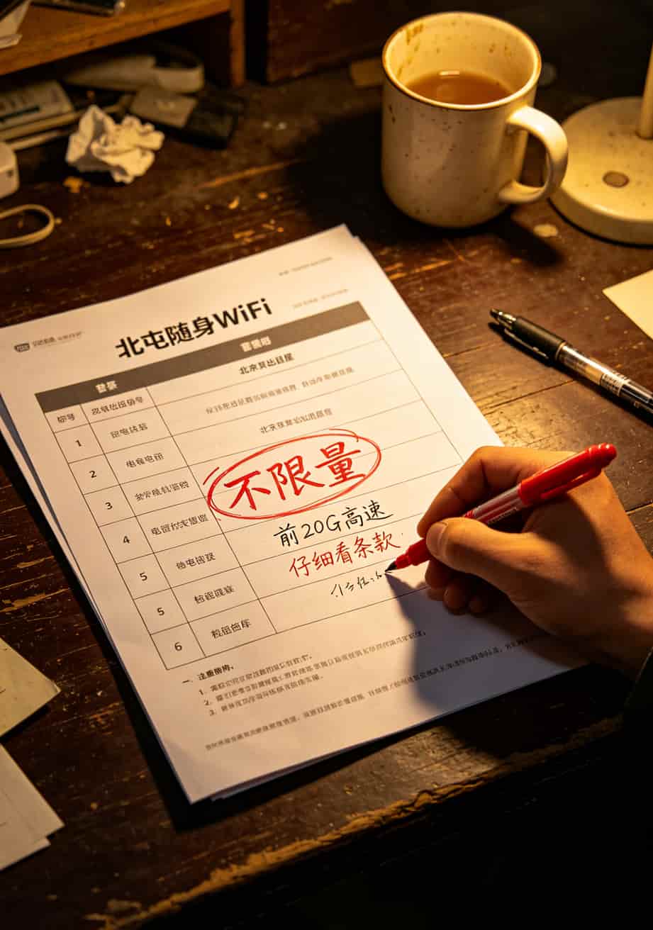 随身WiFi踩坑三年才搞懂:畅视流量卡这么买,每月省下一半钱 北屯随身WiFi套餐对比表格,标注限速条款位置