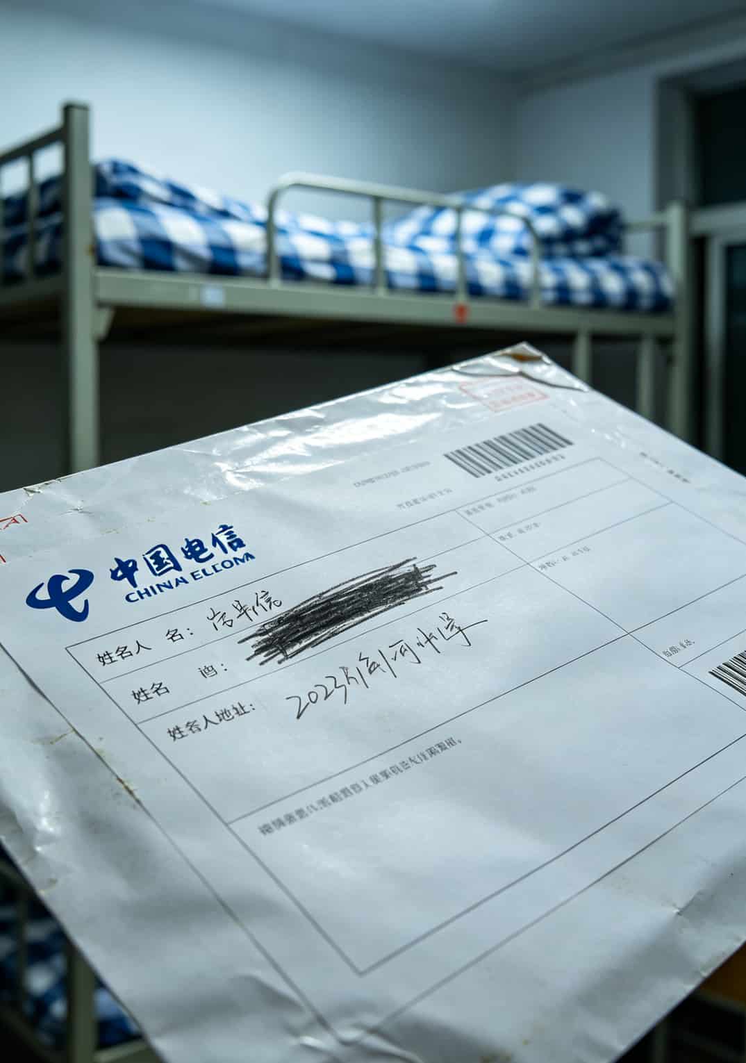 流量卡这三年我踩过的坑,最后只认准这一个入口 快递面单特写,寄件人显示“中国电信”,收件人姓名和地址被模糊处理
