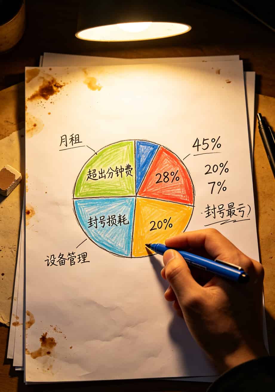 搜“19电信流量卡办理”上当三次后,我总结出这套电销卡防坑手册 电销卡各项成本占比饼图