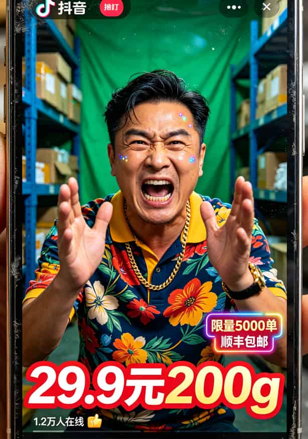 抖音直播间卖流量卡的截图，上面写着29.9元200g