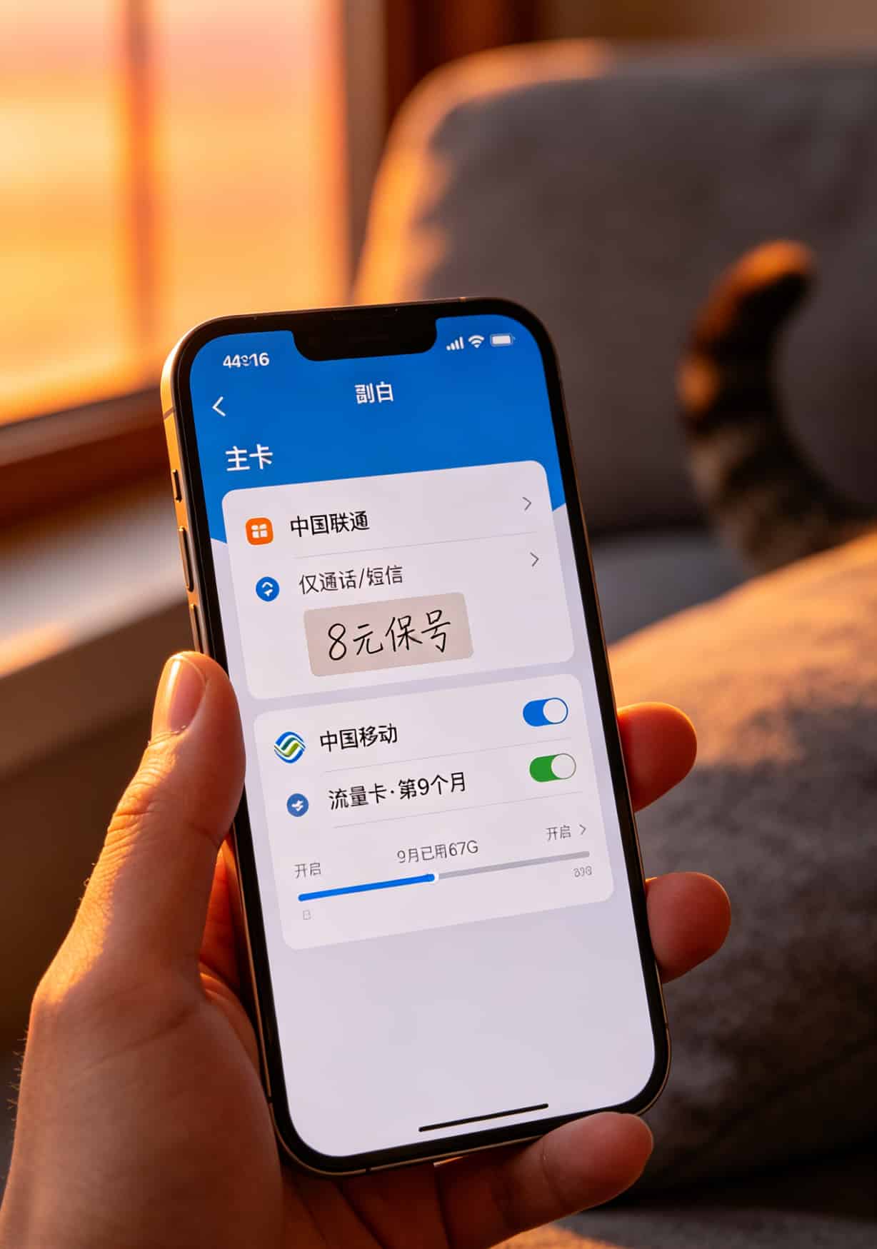 联通流量卡退订难?19元200G,我劝你用完第10个月直接扔 手机双卡设置页面,主卡标注“8元保号”,副卡标注“流量卡·第9个月”