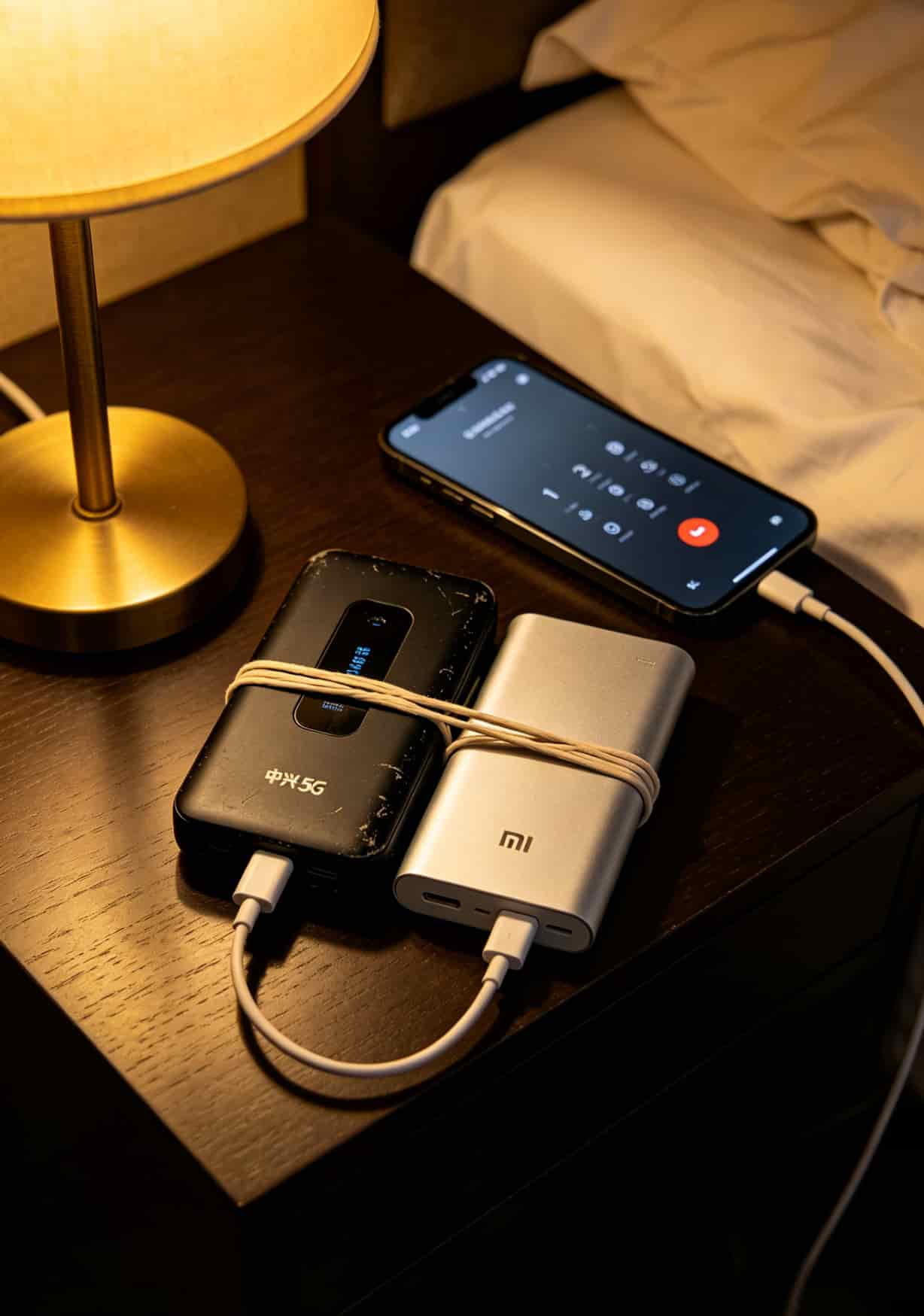 随身WiFi踩坑三年,esim卡流量充值前不看这篇真不行(内附10张实操图) 5G随身WiFi和充电宝绑在一起使用的场景图