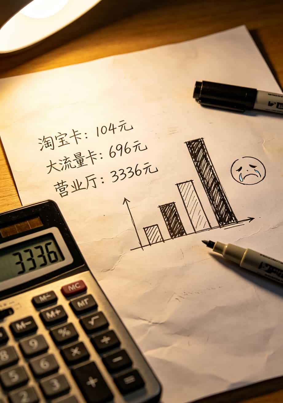 华为随身WiFi到底配哪张流量卡最省钱?我换了11张卡实测告诉你答案 不同流量套餐两年总费用对比图表