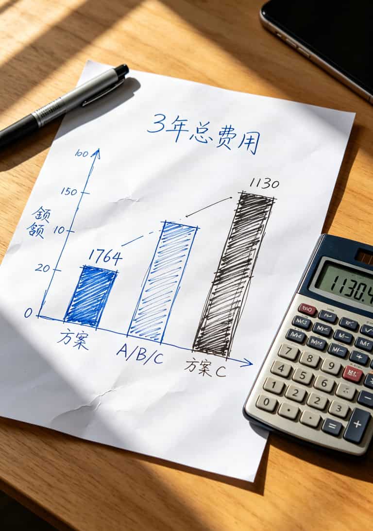 我试了17张卡才敢说真话:不限量流量卡哪个好哪里能办理?这一篇给你讲透 三种套餐三年总费用对比柱状图