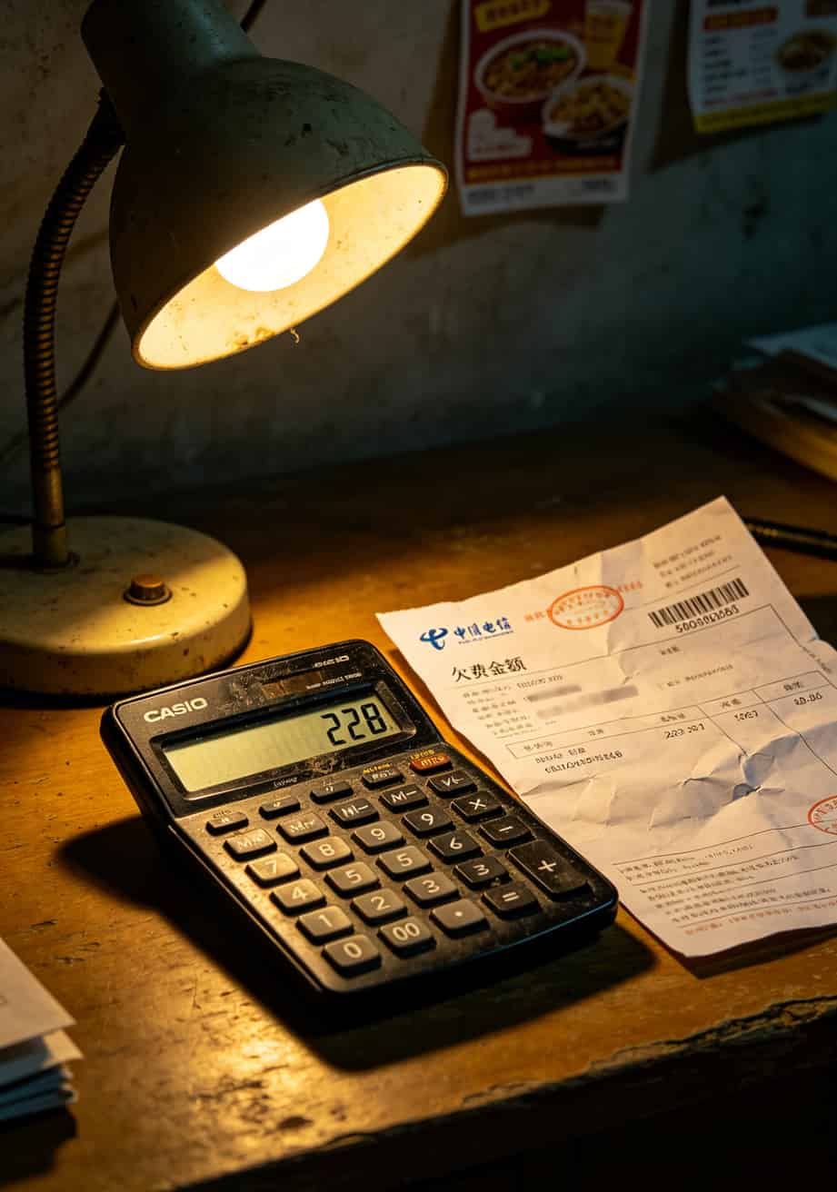 电信流量卡不用了需要销户吗?我欠了68块,营业厅小妹说“你运气好” 计算器上显示228数字,旁边放着一张电信账单