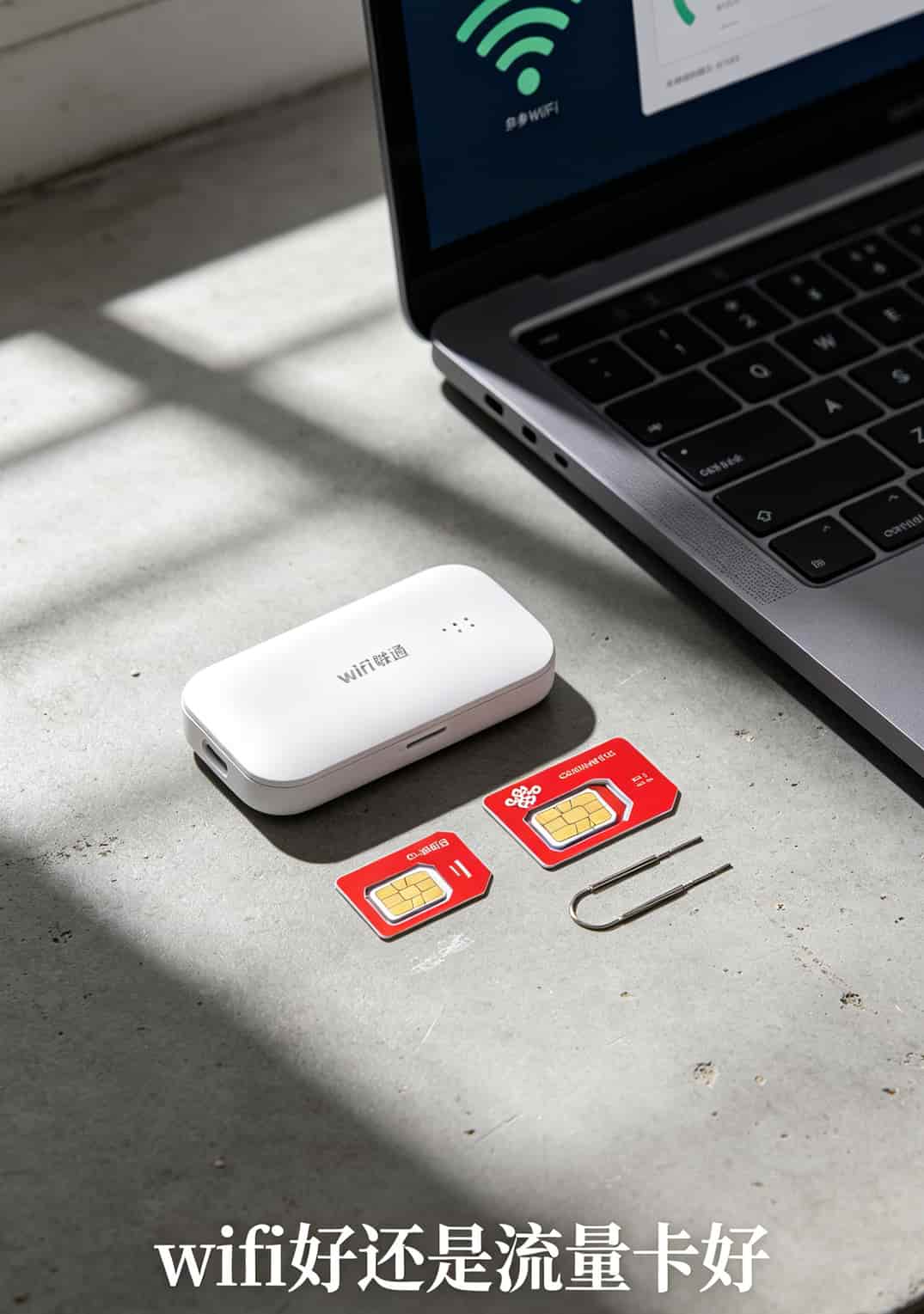 随身wifi和流量卡并排，背后是手机信号图标