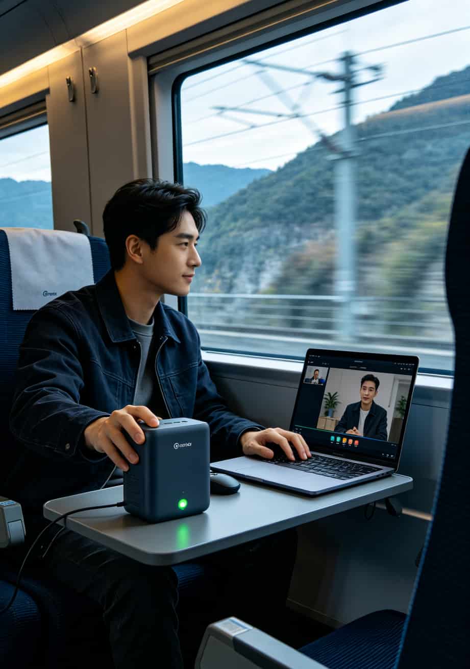 高铁上使用随身WiFi办公的场景
