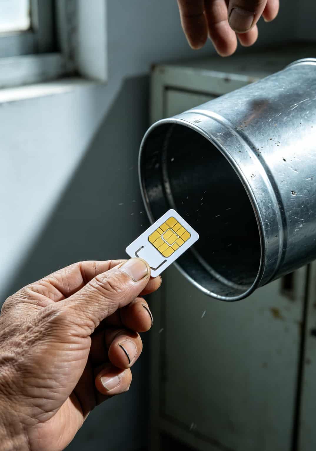 30元100g流量卡是真的吗?我跑了仨月实测,答案就一个字:假 一只手把一张流量卡扔进垃圾桶的动作特写