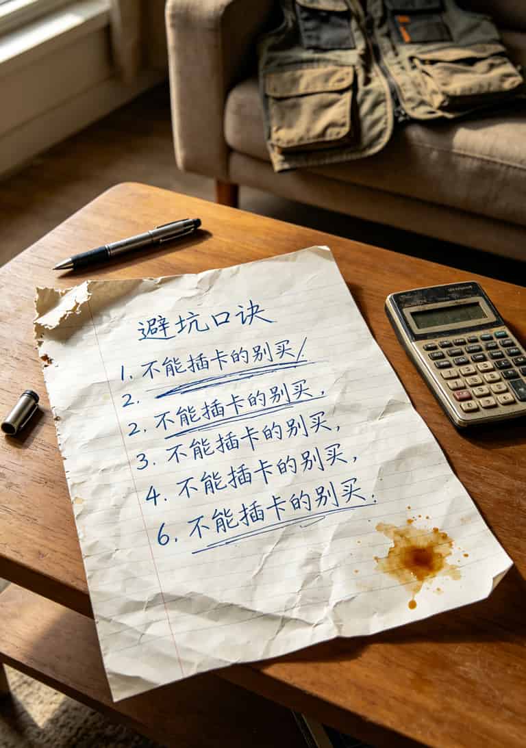 插流量卡的随身wifi,我经手一千多台后跟你说句大实话(2025终极排坑版) 一张手写的“随身wifi避坑八条”笔记,字迹潦草但真实