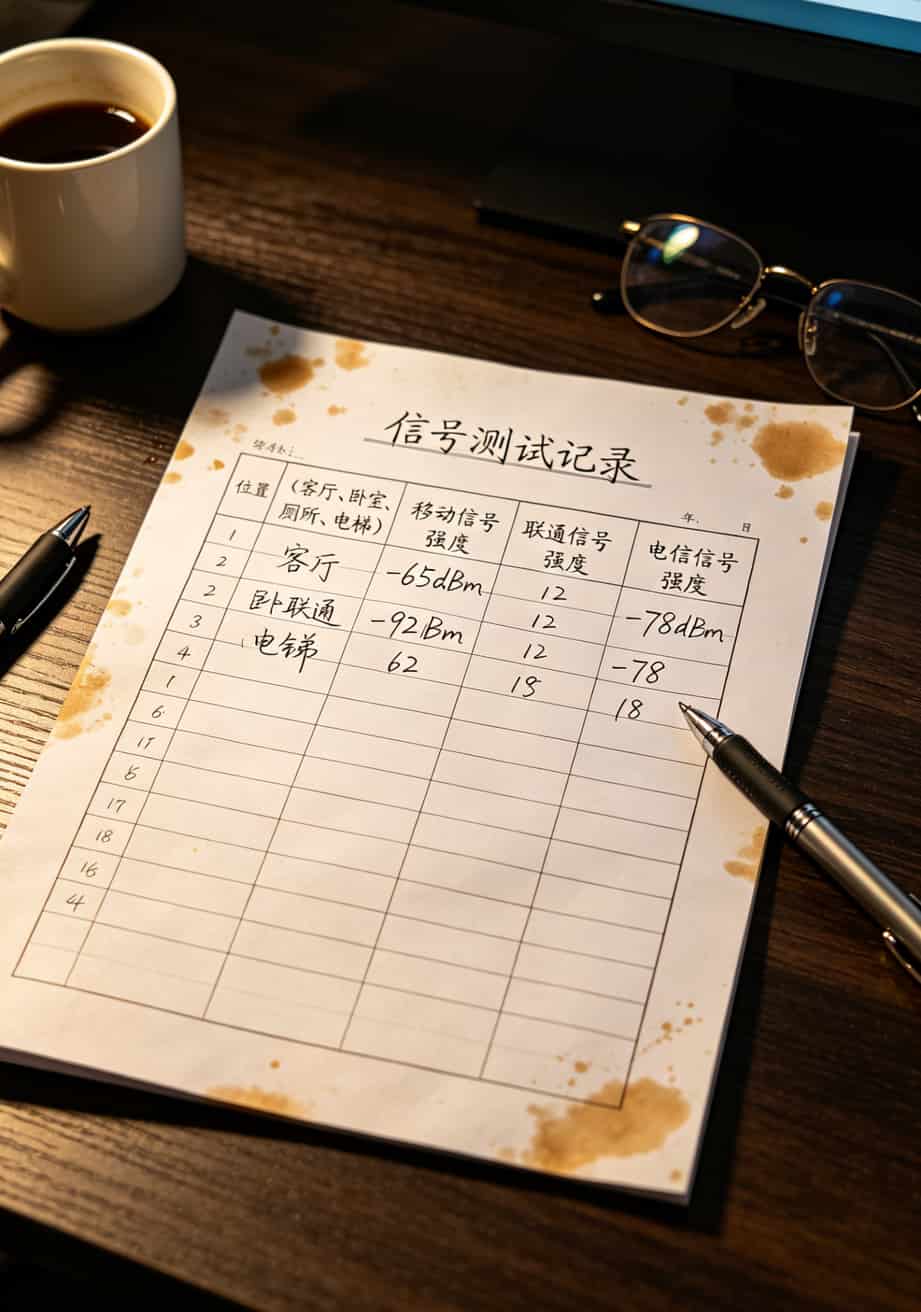 别再被“无限流量”忽悠了!4g上网卡流量卡怎么买,我这有本“避坑账” 杭州某小区不同位置信号强度测试对比表