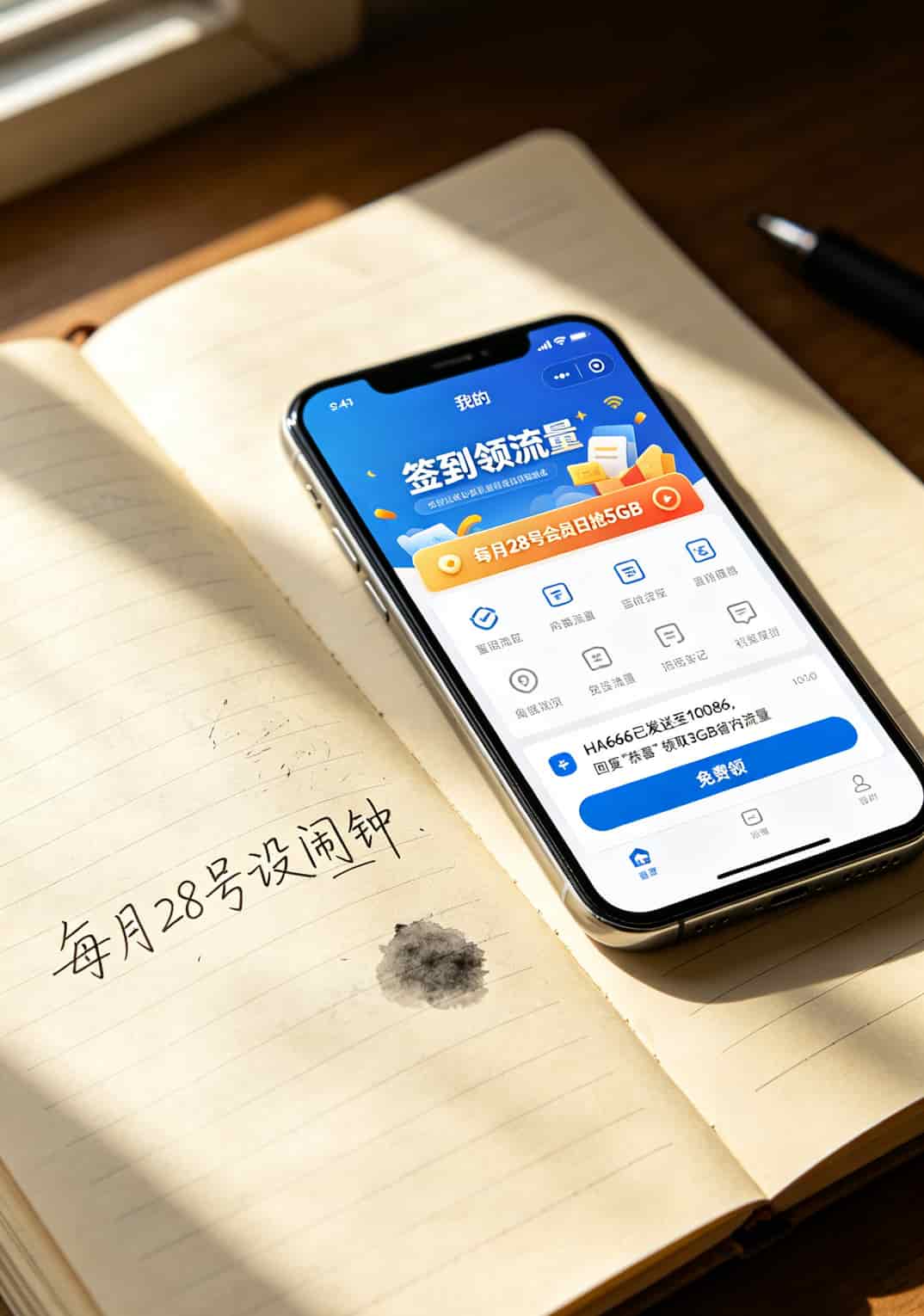 河南人买5g随身wifi,移动套餐这么选一年省600(血泪经验) 河南移动APP内签到和免费流量领取页面
