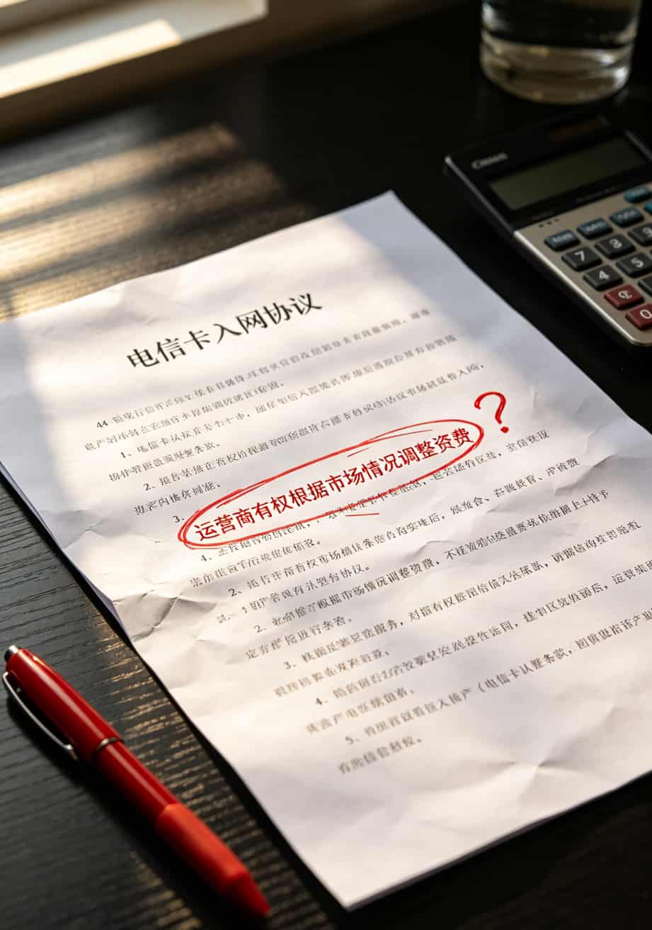 跑了半个广西,我终于搞懂了:办理电信流量卡要多少钱才不会被坑? 合同文本上的一行小字被红圈标出