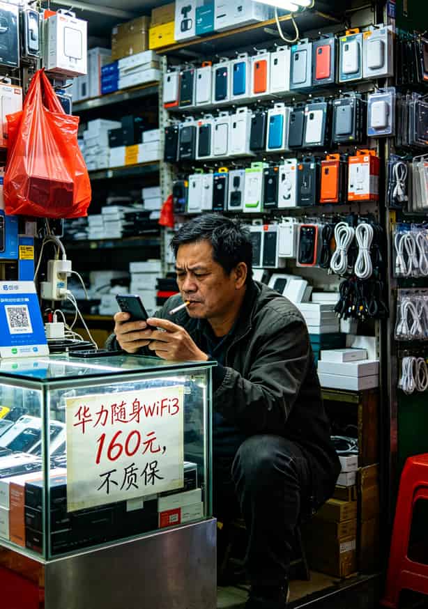 被“0元免流量卡”坑了三个月,我拆了5台随身WiFi(华力/华为/华正易尚实测对比) 华强北赛格广场档口实拍,随身WiFi报价牌