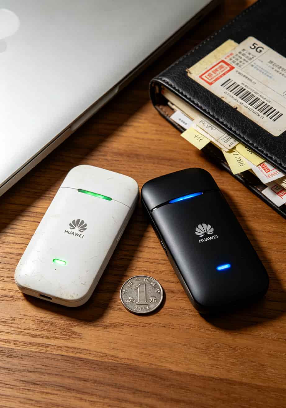 15元流量卡配二手华为随身WiFi,月省80%网费的野路子(销售老张三年实录) 华为E5576和华为5G随身WiFi并排对比,尺寸相近