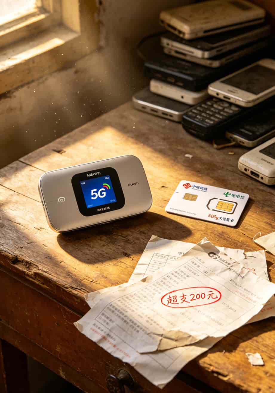 华为5G随身WiFi配上500g大流量卡,真能省出一个月的烟钱?我折腾三年告诉你答案 华为5G随身WiFi设备与500g大流量卡套餐对比图