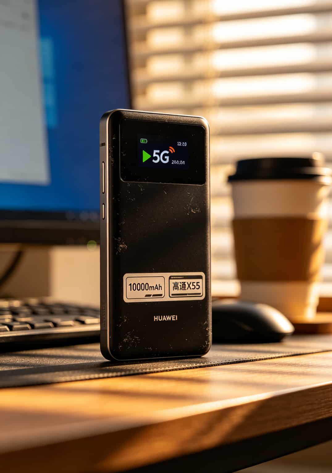 48校园流量卡真的香吗?我当了三个月冤大头,告诉你省钱的底牌 华为5G随行WiFi Pro外观,侧面标注10000mAh电池和高通X55芯片