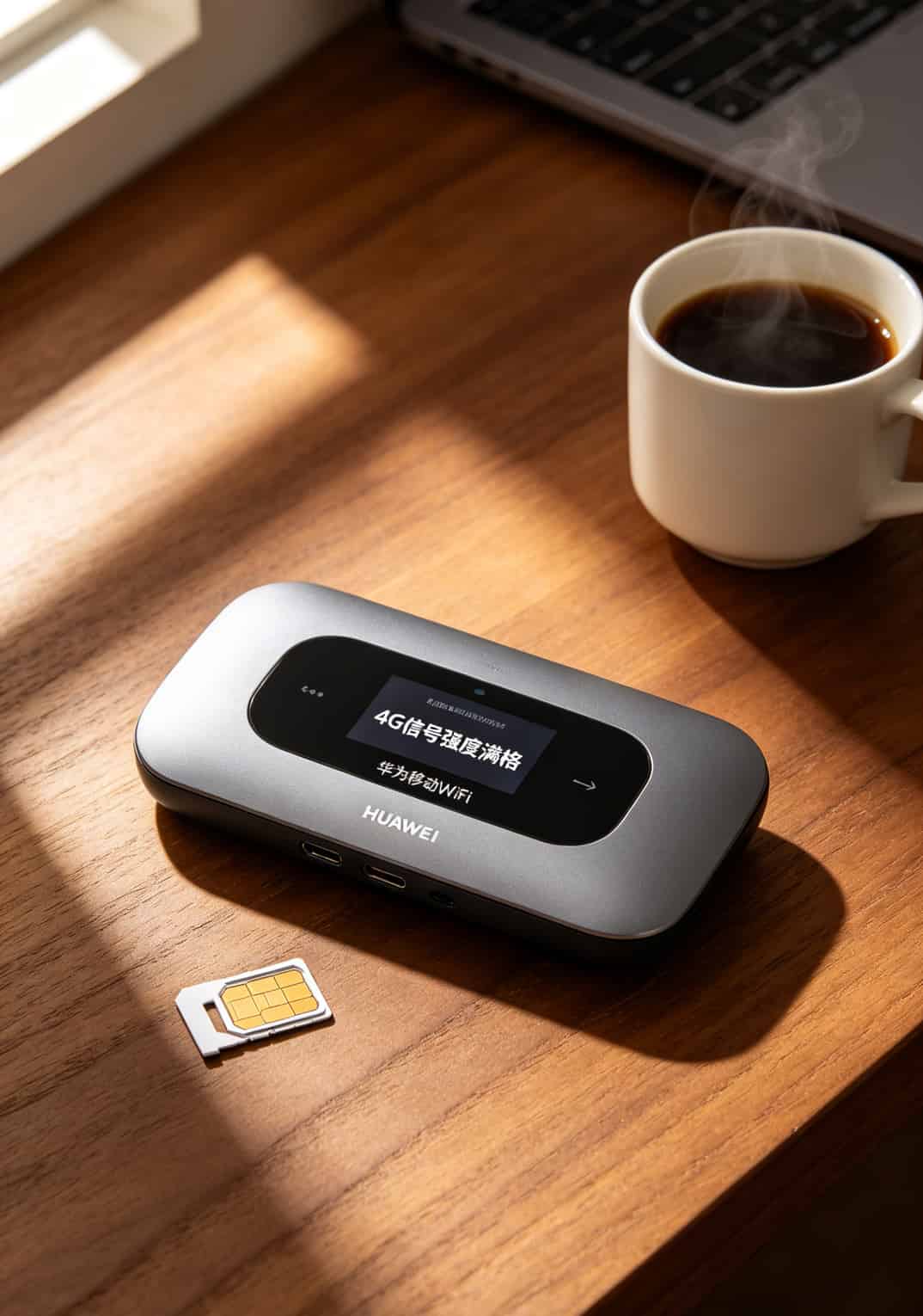 华为随身WiFi办卡三年踩坑实录:这样“办理定向流量卡”网速翻倍还省钱 华为B331随身WiFi开机亮屏状态,显示4G信号满格