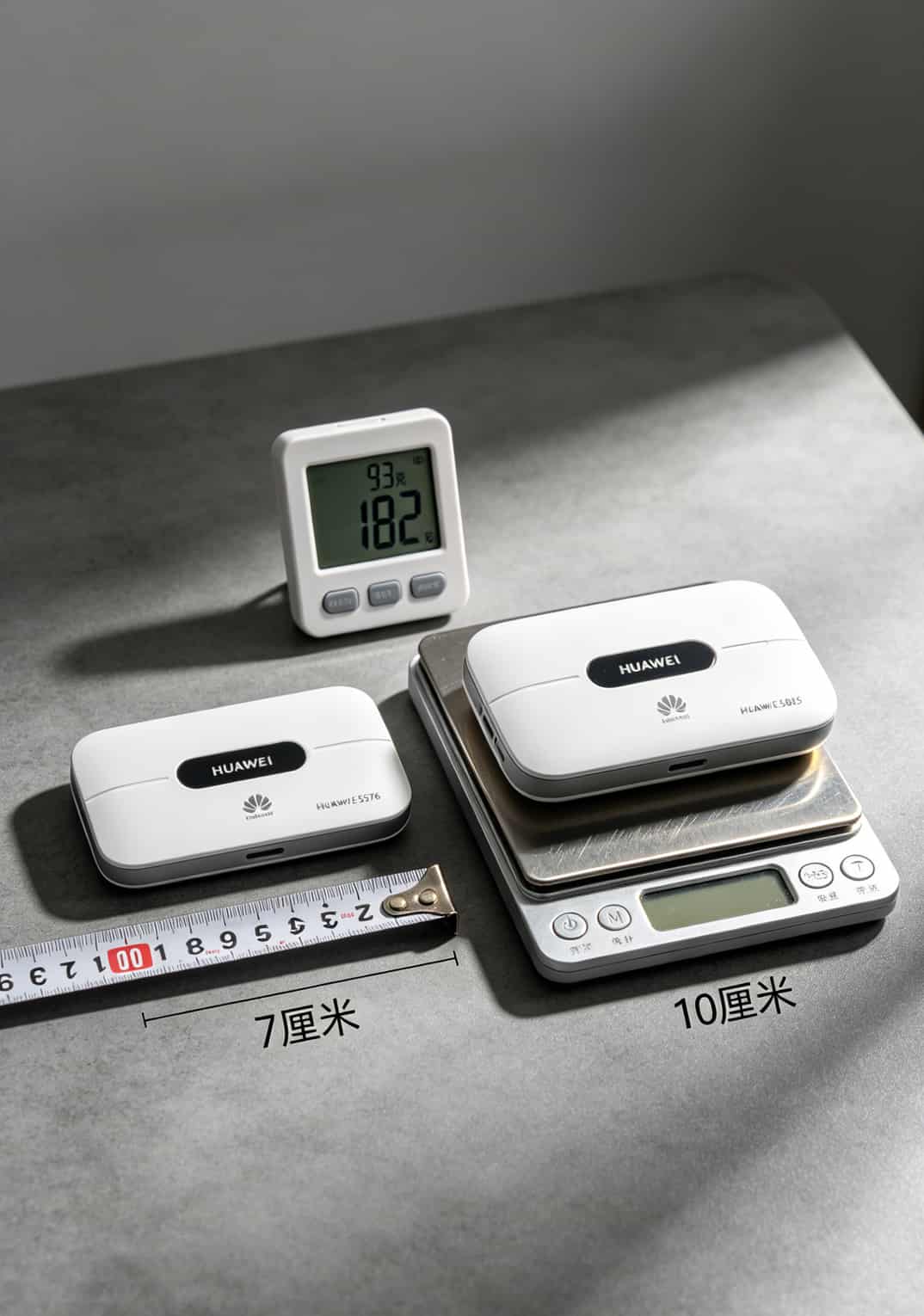 华为随身WiFi配上“1块钱1g流量卡”,网速到底行不行?我折腾三年告诉你真相 华为E5576和E5885两款随身WiFi对比图,标注尺寸和重量
