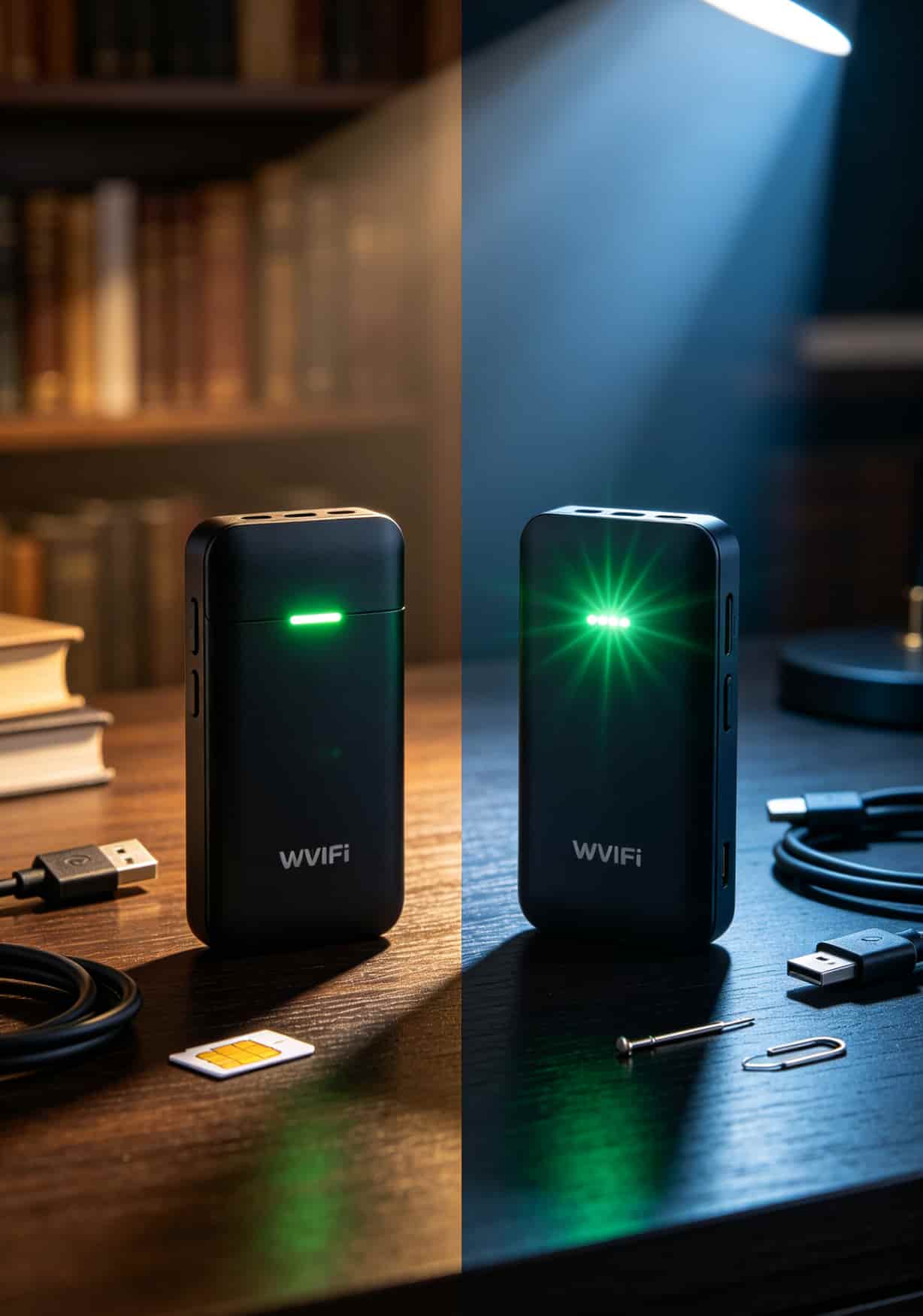 绿灯闪一夜没网?9块钱105g流量卡和华为随身WiFi到底配不配 华为随身WiFi绿灯慢闪和快闪对比动图,左侧慢闪右侧快闪