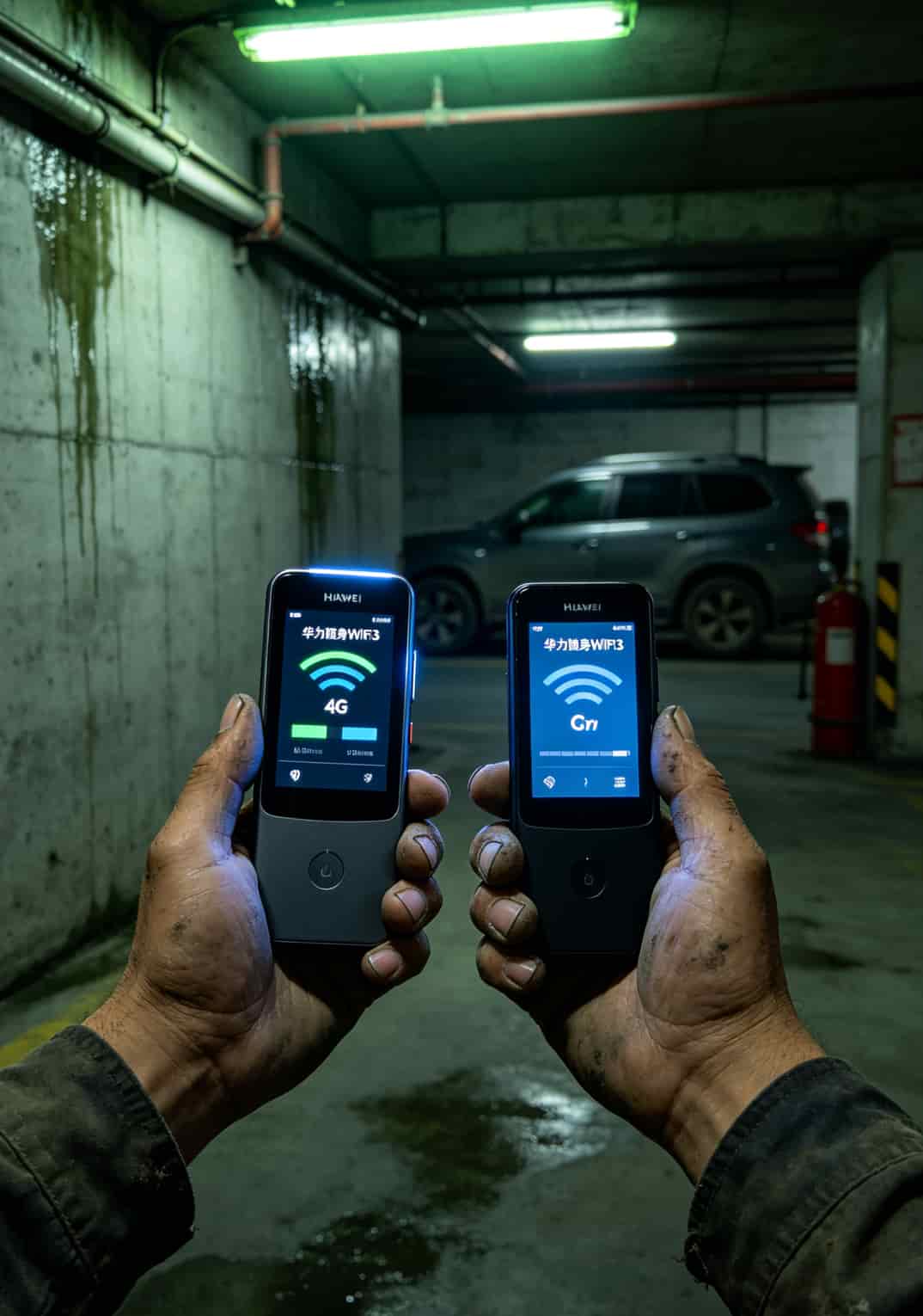 被“0元免流量卡”坑了三个月,我拆了5台随身WiFi(华力/华为/华正易尚实测对比) 华为随行WiFi3信号强度对比华力,地下车库实测