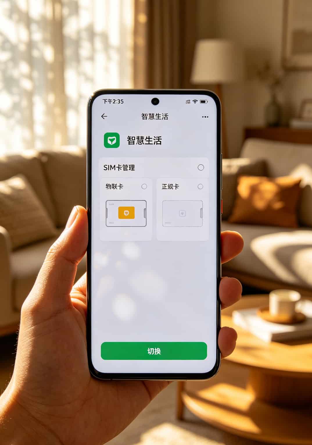 华为随身WiFi配上“1块钱1g流量卡”,网速到底行不行?我折腾三年告诉你真相 华为智慧生活APP切换SIM卡的界面截图