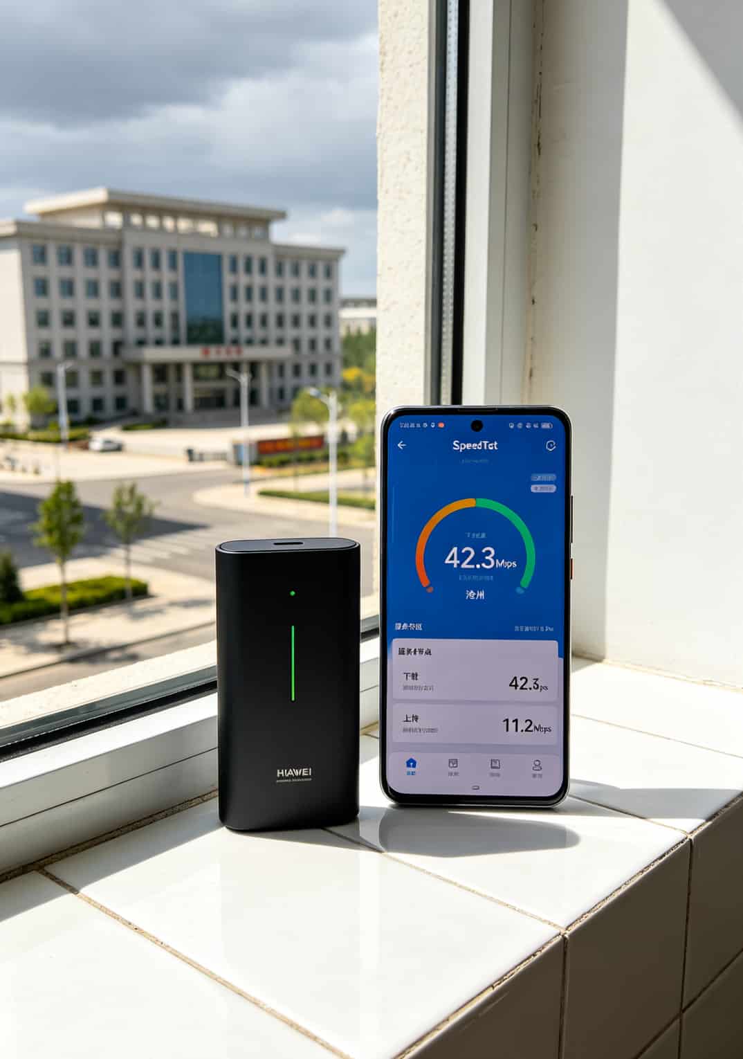 任丘办流量卡办理踩坑3次后,我整理出这份随身WiFi避坑指南 华为随行WiFi 3 Pro在任丘开发区测速截图,下载42.3Mbps
